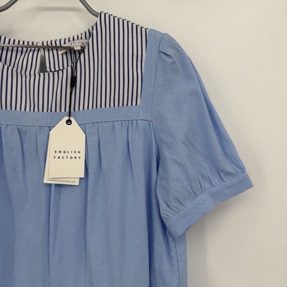 ENGLISH FACTORY Women's Quinn Dress Tier Mini Swing Serenity Blue L Tuckernuck - Picture 2 of 7